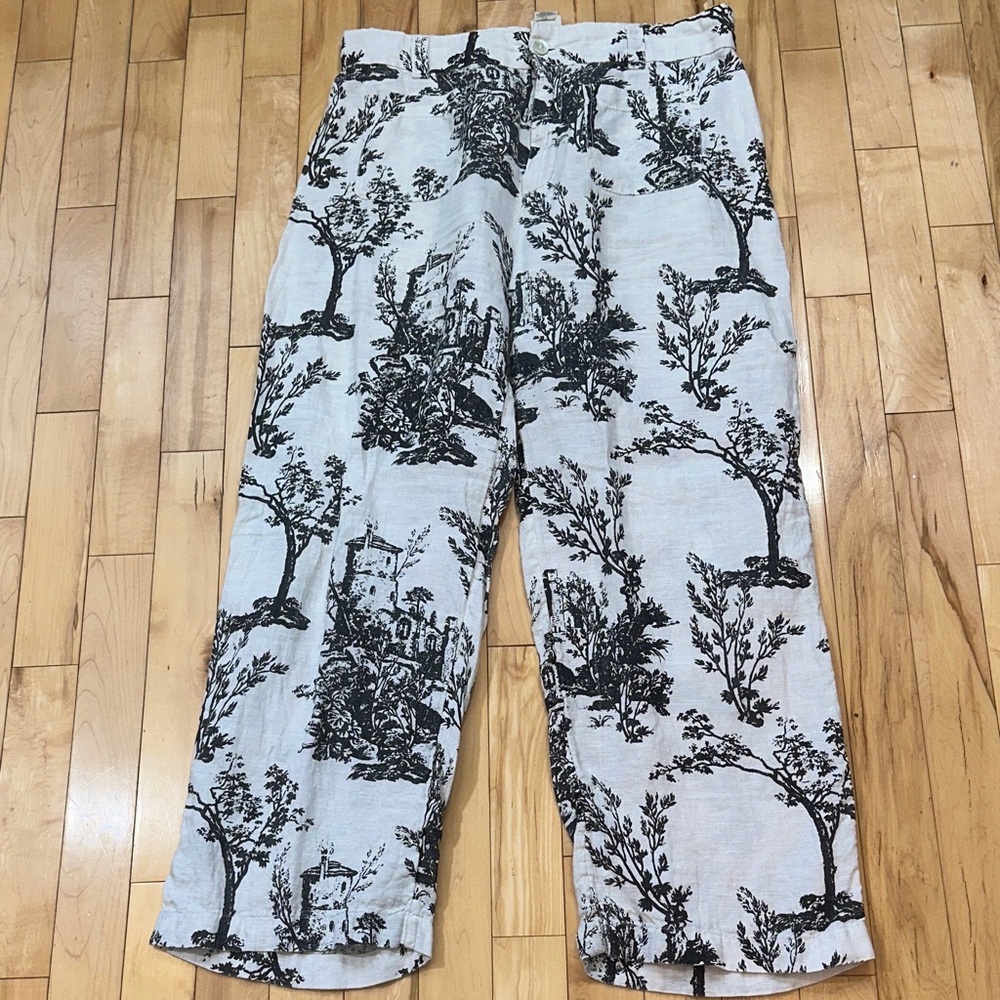 Joie Black and White Scenic Print Linen Chinos